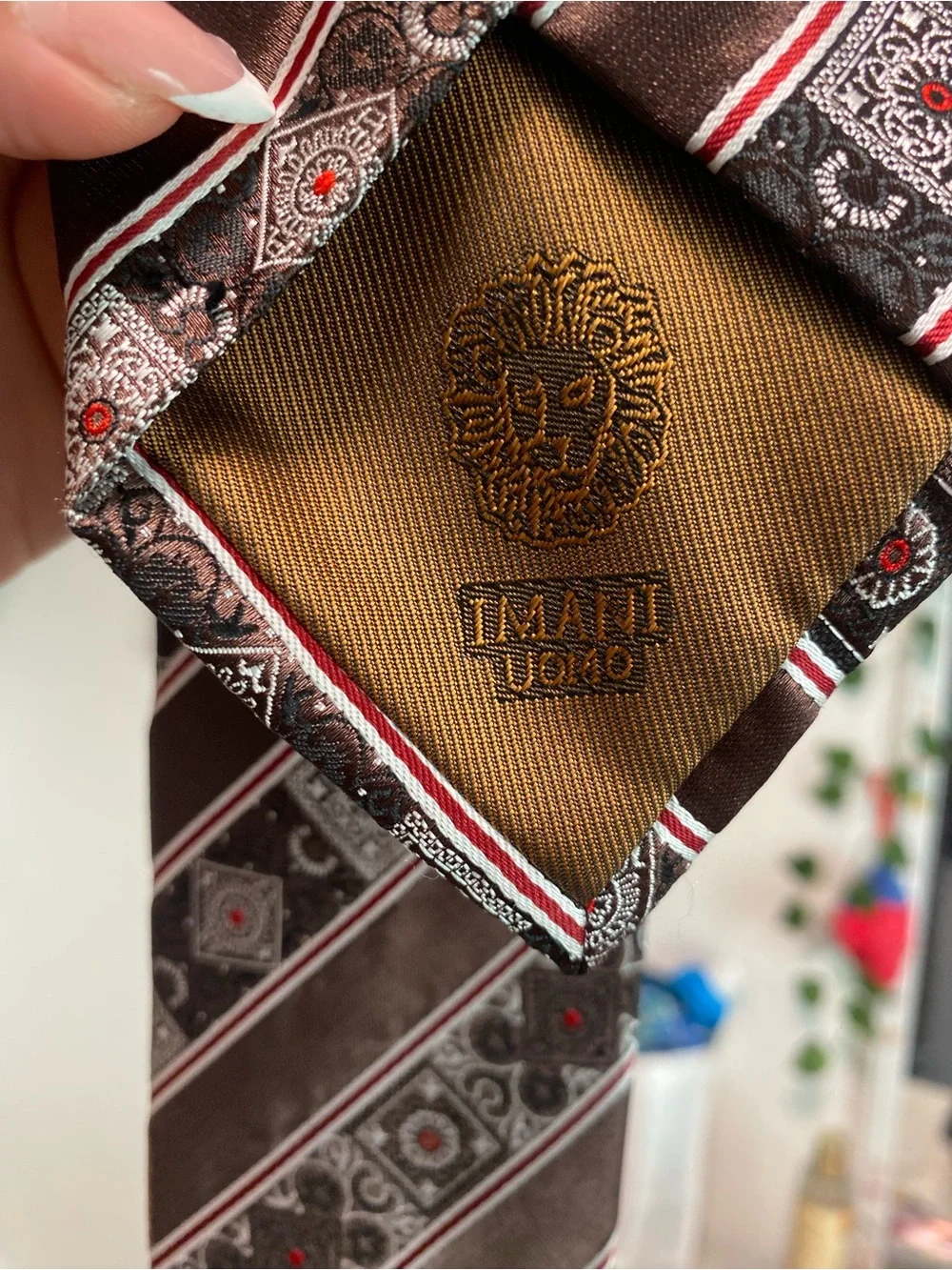 IMANI Tie Brown and Red Patterned Silk Tie